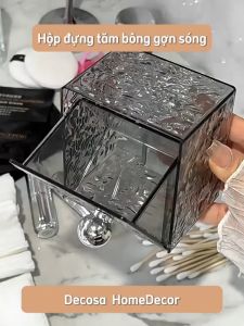 Hộp đựng tăm bông bông tẩy trang mini treo tường nhựa trong gợn sóng