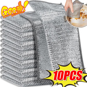 10pcs Magic Cleaning Cloth Thickened Double -sided Metal Steel Wire Rags Kitchen Dish Pot Washdishing Cloths Towel Clean Tools