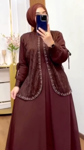 Gamis Delova Ceruty Babydoll Brokat Full Puring Hias Payet Mutiara Swarovski Uk M L XL Dress Brukat Pesta Kondangan Wanita Dewasa Mewah Elegan