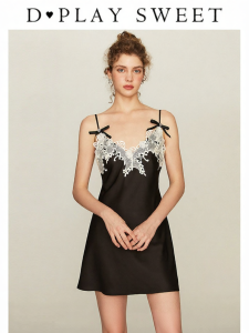 Black Luxe Lace Embroidered Sleep Dress