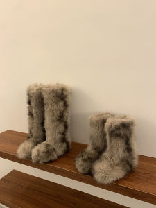 Thickened Fleece Lined Snow Boots Womens Shoes Mid-Calf Winter Warm Fur Booties Fashionable Inner Heightening Rubber Sole