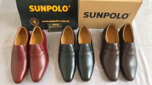 Giày Tây Nam Da Bò Pull-up Cao Cấp SUNPOLO SU8003 (Đen Nâu Đỏ)