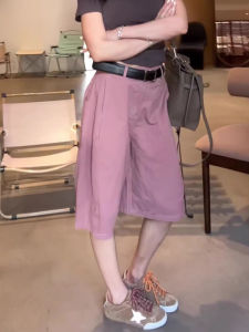 Loose Casual Pink Shorts Womens Autumn New Large Size Pear Shape Loose Slim A-Line Wide Leg Five-Quarter Pants