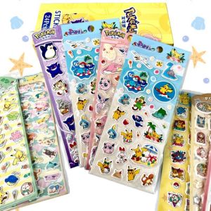 Bandai | Genuine Anime Pokemon Stickers Kawaii 3D Pikachu Squirtle Decals Girls Toys Cartoon Bubble Paste The Reward Sticker Gifts