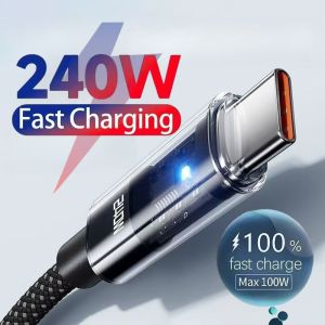 240W Nylon Cable USB Type C Super Fast Charging Cable For Samsung Xiaomi Huawei Honor LED Digital Display Fast Charger Data Cord