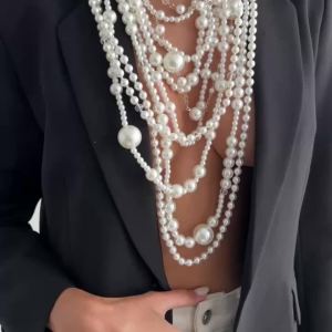 Dây Chuyền Choker Mặt Dây Dài Sang Trọng Nhiều Lớp Giả Ngọc Trai Kiểu Áo Len Trang Sức Cưới Cô Dâu Của SHIXIN