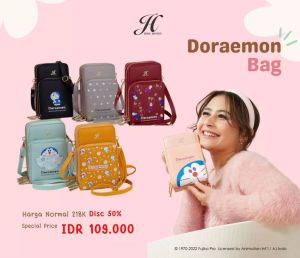 Jimshoney - Doraemon Tas Mini HP Wanita Free Box