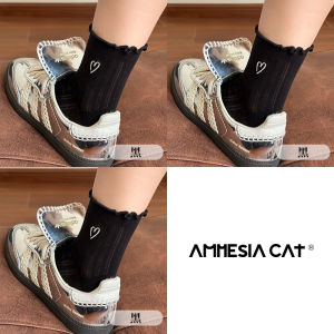 White Lace Cotton Mid-Calf Socks for Women Spring Autumn Cute Ear Short Socks Breathable Comfortable Pure Cotton Underwear