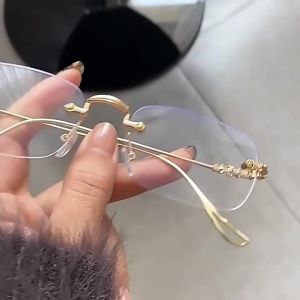 Anti Blue Light Blocking Glasses Frameless Vintage Eyeglasses Fashion Trendy Rectangle Frame Optical Eyewear Women Men