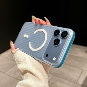 Luxury Corrugated Magnetic Phone Case for iPhone 18 17 16 15 Pro Max 18Pro Shockproof Bumper for Magsafe Matte Translucent Cover