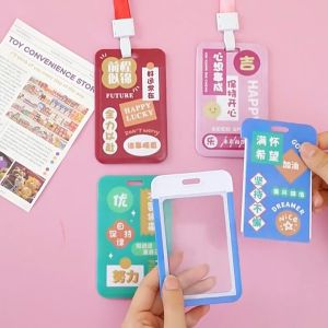 INS Card Holder keychain office protector case lanyard name tags school work id card holder创意励志文字滑盖卡套Pemegang Kad Slaid Teks