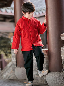 เสื้อผ้าเด็กชายฤดูใบไม้ร่วงและฤดูหนาวสีแดงผ้าฝ้ายสไตล์จีนโบราณ เสื้อคลุมเด็ก ชุดฮันฟู ชุดจีนโบราณ ชุดเด็ก ชุดฮันฟู