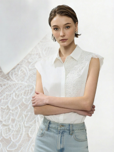 AMII | Elegant Commuter Style Lace Collar Cotton Blouse