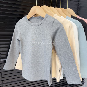 [Classic Pure Cotton round Neck] Pure Color Base Shirt Upper Clothes Long Sleeves T-shirt Boys Clothing Kids Baby Girl Foundation