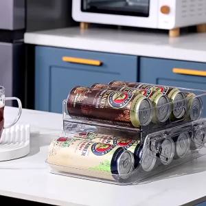 2 Tier Automatic Rolling Can Dispenser For Refrigerator PET Clear Soda Beer Beverage Organizer For 330ml 500ml Cans