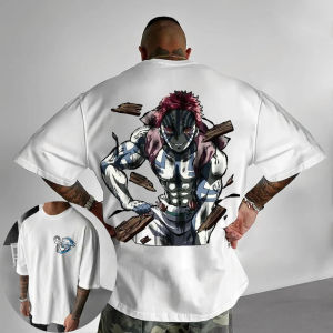 Demon Slayer Mens T-shirt Akaza Japan Anime Summer Boys Spring Autumn Childrens Short-sleeved Casual Parent-child Wear