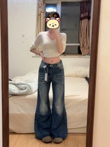 High Waist Bell Bottom Wide Leg Retro Blue Jeans Womens Long Pants Autumn New Style Denim Skinnies Straight Fit Floor Length