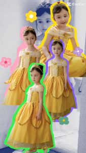 Đầm công chúa Bella Người đẹp và quái vật Váy công chúa vàng hóa trang Halloween cho bé gái