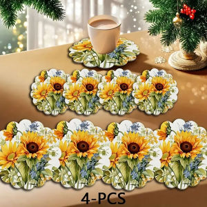 4-piece set - Wooden Table Mat Non-Slip and Heat Resistant Table Protection Dining Table Decor Restaurant Gift