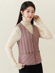 New Womens down Cotton Vest Short Lightweight V-Neck Warm Fleece Lined Thickened Lamb Velvet Inner Wear for Winter