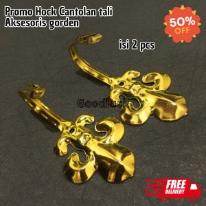 Murah sepasang Cantolan tali gorden-Gantungan tali gorden-hock gold 1 pasang-Hock besi gold kuat kaku-Cantolan tali hordeng