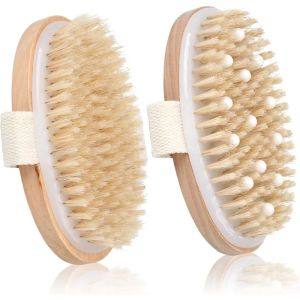 Dry Brushing Body Brush Natural Bristle Exfoliating Brush with Massage Nodes and Improving Skin Health Bathing Tools