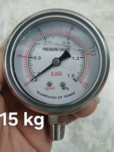 Đồng hồ đo áp suất nước hơi khí nén  0 -15kg Mặt 63mm Ren 13mm Chân đứng