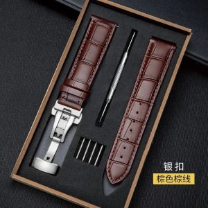 Watch Band with Wooden Box Butterfly Clasp Watchband Replacement Genuine Leather Strap 18mm 20mm 22mm Bracelet Watch Accessories