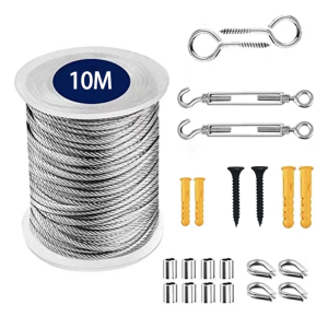 Stainless steel plastic coated 2mm steel wire rope suspension kit outdoor garden railing cable suit tightener clothesline