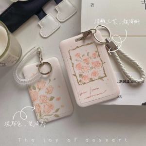 Retro Rose Ins Pink Cute Young Adult Campus Meal Card Work Card Yangcheng Pass Citizen Card ID Card Bus Subway Card Tag Transfer Protective Case Hard Transparent Protective Case