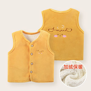 Thickened Fleece Childrens Vest Autumn Winter Clothes Boys Girls Warmth Inner And Outer Wear Cartoon Open Cardigan Shoulder