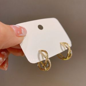 Fashionable S925 Silver Needle C-Shaped Zircon Cross Circle Earrings Womens Elegant Atmosphere Stylish Hoops Ear Jewelry