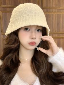 หมวกไหมพรมถักทรงกลมสไตล์เกาหลีสำหรับผู้หญิงในฤดูใบไม้ร่วงและฤดูหนาว หมวกทรงกลมแบบลำลอง สไตล์ญี่ปุ่น หมวกทรงกลมสีเบจ