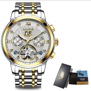 Đồng Hồ Cơ Khí Sang Trọng LIGE Dành Cho Nam Dây Thép Không Gỉ Tự Động Tourbillon Chống Nước Đồng Hồ Đeo Tay Doanh Nhân Với Hiển Thị Ngày
