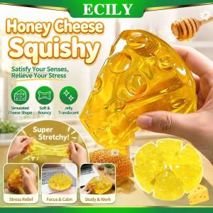ECILY Squishy Honey Cheese Square Toy Super Soft Mochi Fidget Toy Slow Rising Squeeze Sensory Toy Funny Anti-stress Relief Gifts for Kids Adults Office Desk Decor
