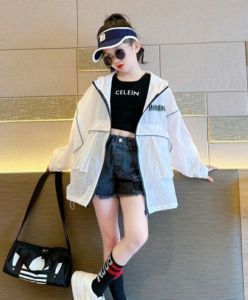 HF Quick drying Light Sunscreen Kid Coat Korean Style Fashion New Spring Soft Jacket Breathable Hooded Boy Girl Zipper Thin Jacket