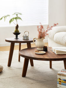 Rustic Style round Low Tea Table Solid Pine Wood Living Room round Table Combination Low Table Sofa Table Floor Standing Table