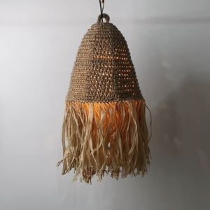 Kap Lampu Gantung Anyaman Unik Kerangka Besi Diameter 25 cm Kerajinan Anyaman Jogja