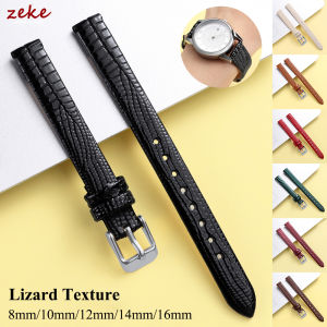 Soft Lizard Texture Leather Watchband Gold Pin Buckle Women Thin WristWatch Band 10mm 12mm 14mm 16mm Black Red Blue Watch Strap