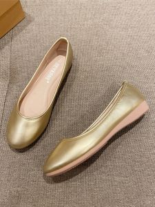 Golden Flat Shoes Thick Bottom round Head Commute Womens Shoes Comfortable All Match Single Shoes Fashionable Slip-On Boots