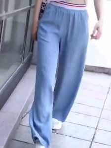 Summer Thin Ice Silk Wide Leg Jeans For Women Fashion High Waist Lace Up Denim Pantalones Korean Loose Casual Straight Trousers