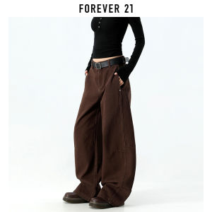 Forever 21 American Retro Brown Wide Leg Knife Edge Jeans Womens Low Waist Loose Slimming Workwear Cotton Denim Pants
