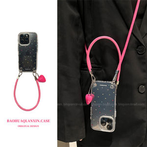 Shiny Transparent Colorful Heart iPhone Case Crossbody Hanging Rope Compatible with Apple 16Promax 15Promax 13Pro Simple Design