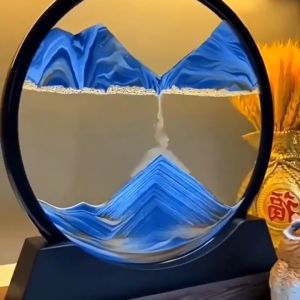 Moving Sand Art Picture Round Glass 3D Hourglass With Shelf Deep Sea Sandscape in Motion Display Flowing Sand Frame Quicksand Painting Home Decor Desk Decorations