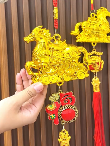 Golden Horse Pendant Door Hanging 2026 New Year Good Luck Decoration for Home Festival