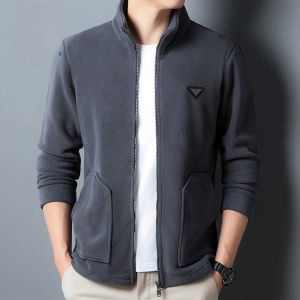 ROMON | Loomen Mens Fleece Zipper Hoodie Thick Warm Stand Collar Cardigan Outerwear Fashionable Spring Autumn Winter Style Sweatshirt