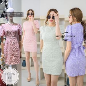 SG326  มินิเดรสละมุนสีน่ารักมาก เชือกเอว  ซิปหลังยาว #นางแบบสูง 172 (สีลายจริงจะคมชัด) ซับในทั้งตัว เนื้อผ้าลัคชู