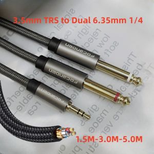 1/8 to 1/4 Stereo Cable 3.5mm TRS to Dual 6.35mm 1/4 TS Mono Y Splitter Audio Cord Adapter Compatible with iPhone PC Computer Sound Card Mixer Multimedia Speaker Home Stereo System