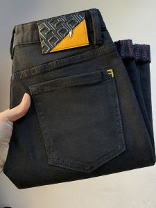 High-End Black Mens Jeans Slim Fit Elastic Cotton Denim Cone Shape Autumn Trend Comfortable Long Pants Youth Casual Style