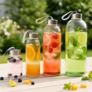 Bình Nước Thủy Tinh Có Dây Xách 150ml 300ml 500ml 1000ml Uống Nước Detox